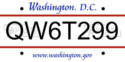 QW6T299 District Of Columbia License Plate