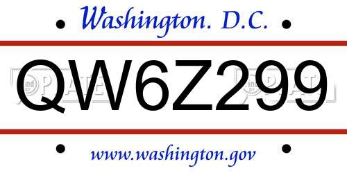 QW6Z299 District Of Columbia License Plate