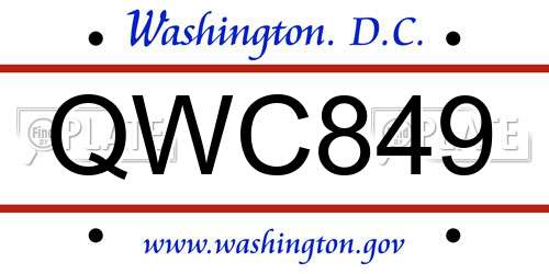 QWC849 District Of Columbia License Plate