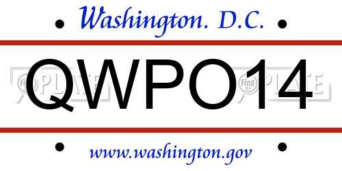 QWPO14 District Of Columbia License Plate