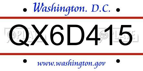 QX6D415 District Of Columbia License Plate