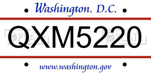 QXM5220 District Of Columbia License Plate