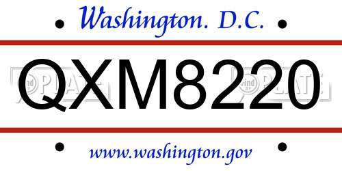 QXM8220 District Of Columbia License Plate