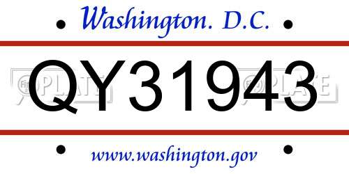 QY31943 District Of Columbia License Plate