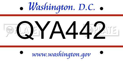 QYA442 District Of Columbia License Plate