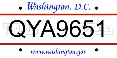 QYA9651 District Of Columbia License Plate