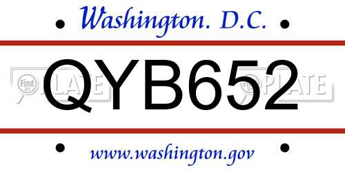 QYB652 District Of Columbia License Plate