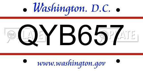 QYB657 District Of Columbia License Plate