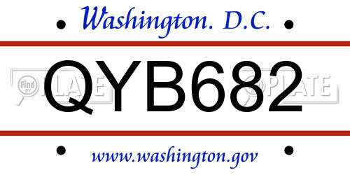 QYB682 District Of Columbia License Plate