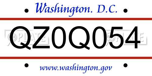 QZ0Q054 District Of Columbia License Plate