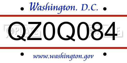 QZ0Q084 District Of Columbia License Plate
