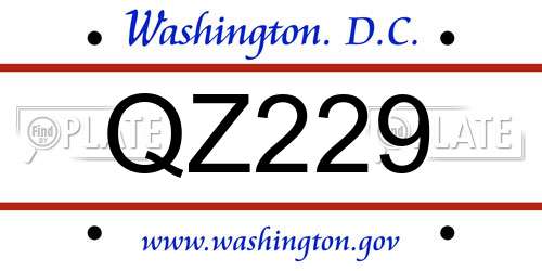 QZ229 District Of Columbia License Plate