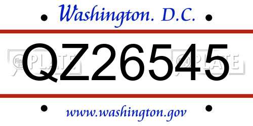 QZ26545 District Of Columbia License Plate