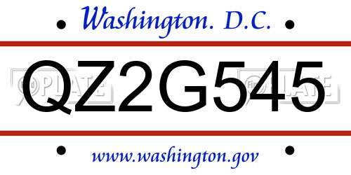 QZ2G545 District Of Columbia License Plate
