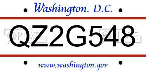 QZ2G548 District Of Columbia License Plate