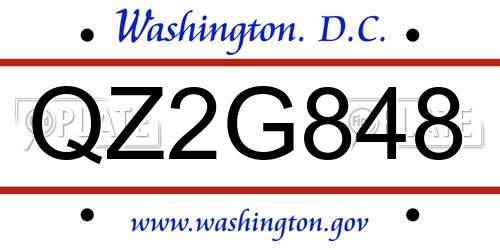 QZ2G848 District Of Columbia License Plate