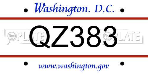 QZ383 District Of Columbia License Plate
