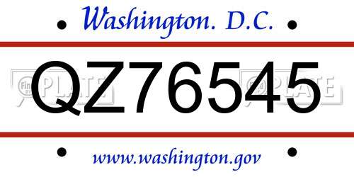 QZ76545 District Of Columbia License Plate