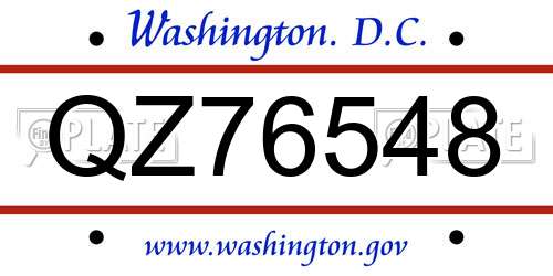 QZ76548 District Of Columbia License Plate