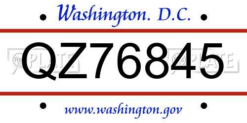 QZ76845 District Of Columbia License Plate