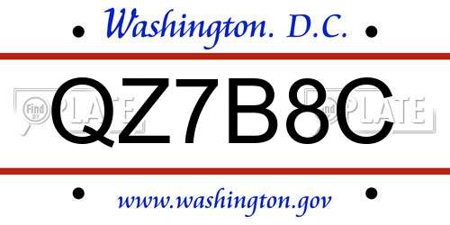 QZ7B8C District Of Columbia License Plate