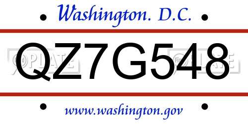 QZ7G548 District Of Columbia License Plate
