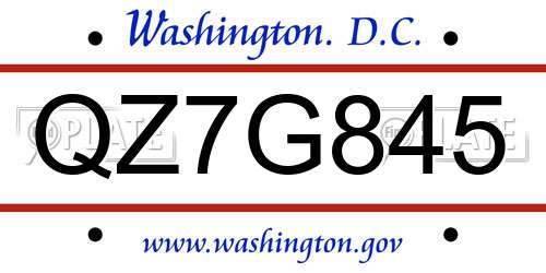 QZ7G845 District Of Columbia License Plate