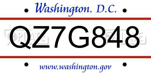 QZ7G848 District Of Columbia License Plate
