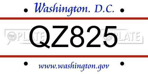 QZ825 District Of Columbia License Plate