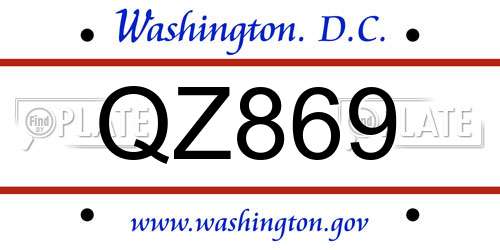 QZ869 District Of Columbia License Plate