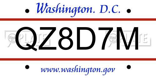 QZ8D7M District Of Columbia License Plate
