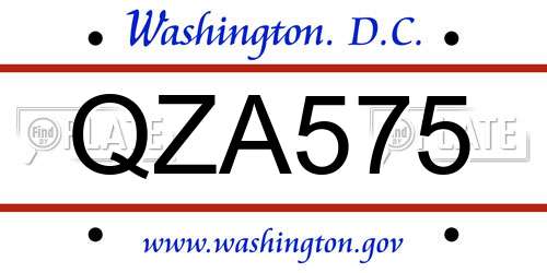 QZA575 District Of Columbia License Plate