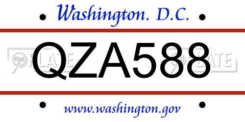 QZA588 District Of Columbia License Plate