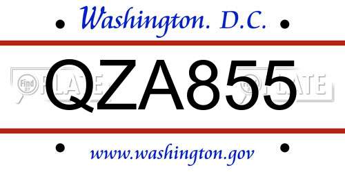 QZA855 District Of Columbia License Plate