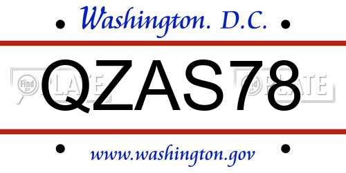 QZAS78 District Of Columbia License Plate
