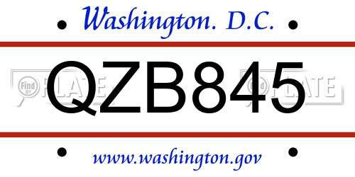 QZB845 District Of Columbia License Plate