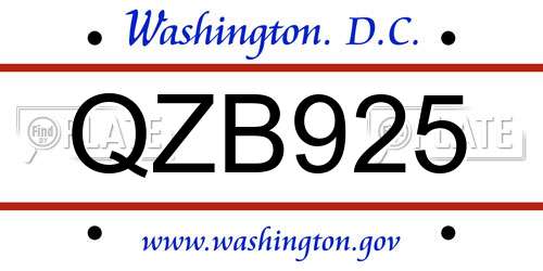 QZB925 District Of Columbia License Plate