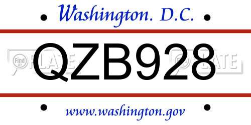QZB928 District Of Columbia License Plate