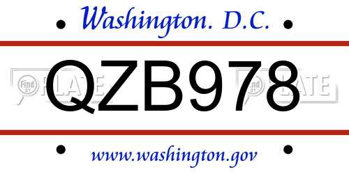 QZB978 District Of Columbia License Plate