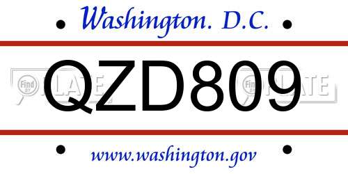 QZD809 District Of Columbia License Plate