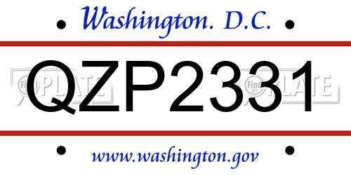 QZP2331 District Of Columbia License Plate