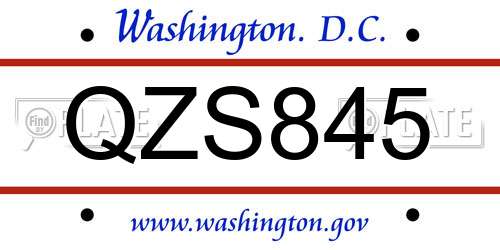 QZS845 District Of Columbia License Plate