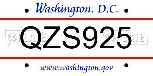 QZS925 District Of Columbia License Plate