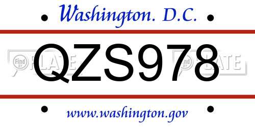 QZS978 District Of Columbia License Plate