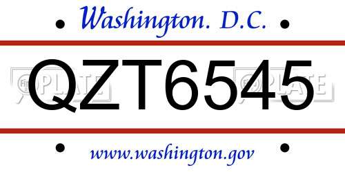 QZT6545 District Of Columbia License Plate