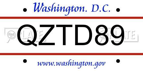QZTD89 District Of Columbia License Plate