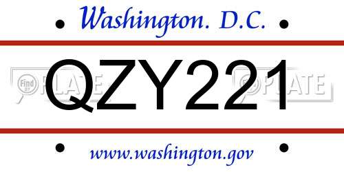 QZY221 District Of Columbia License Plate