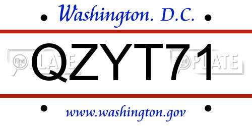 QZYT71 District Of Columbia License Plate