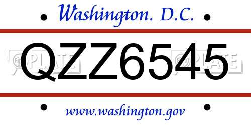 QZZ6545 District Of Columbia License Plate