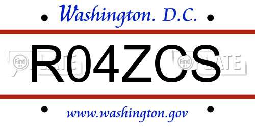 R04ZCS District Of Columbia License Plate